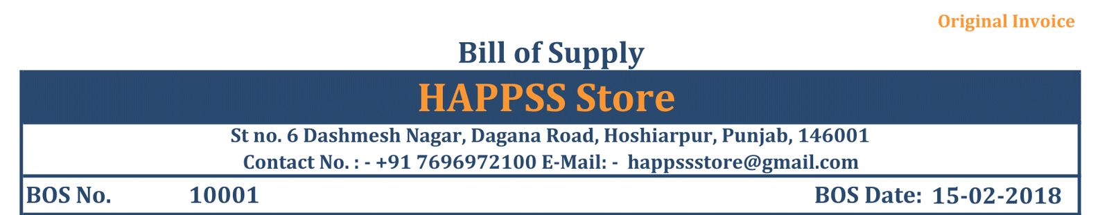 bill of supply explain section wise - header
