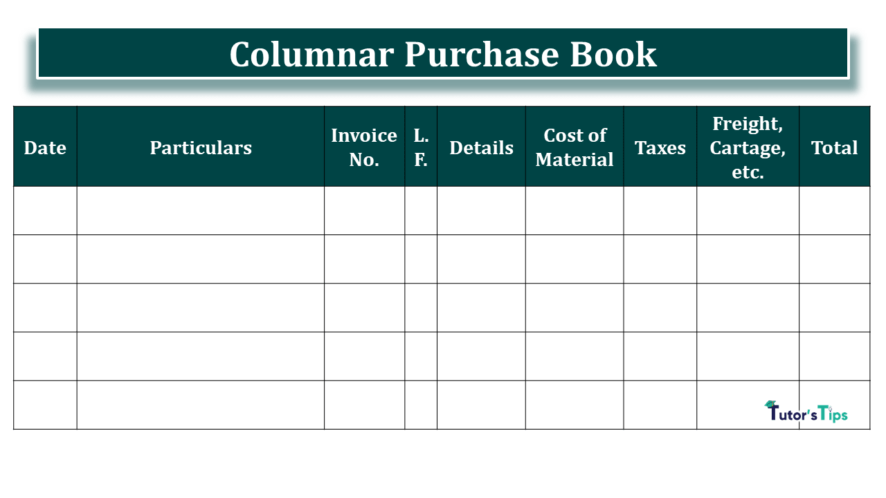 Purchase Book | Types | Examples | Subsidiary Books | Tutorstips