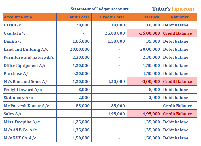 Summary of Ledger Balance