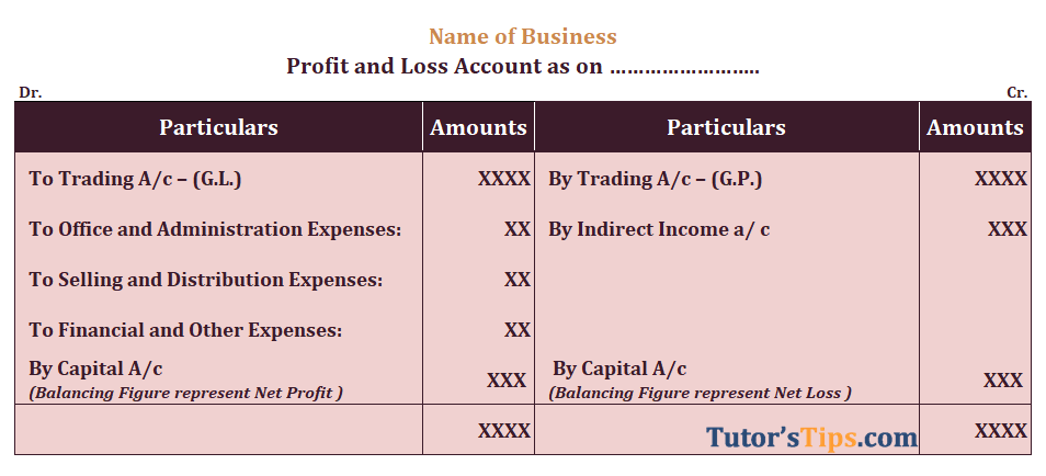 Profit and Loss Account Format