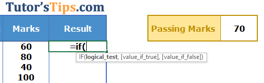 Example of If Function - Solution Step no. 1