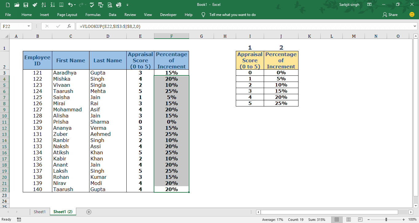 Example of VLOOKUP Formula - Solution Step no. 7