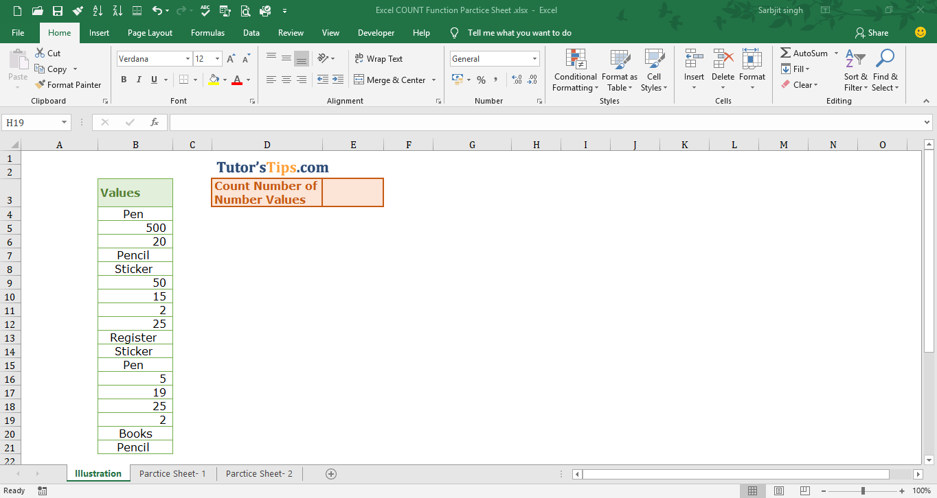 Excel COUNT Function - Example