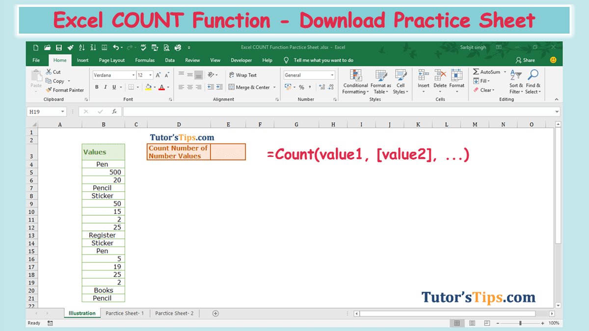 Excel COUNT Function - Download Practice Sheet