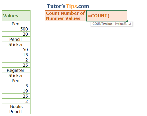 Excel COUNT Function - Solution 1