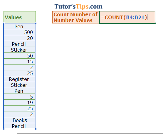 Excel COUNT Function - Solution 2
