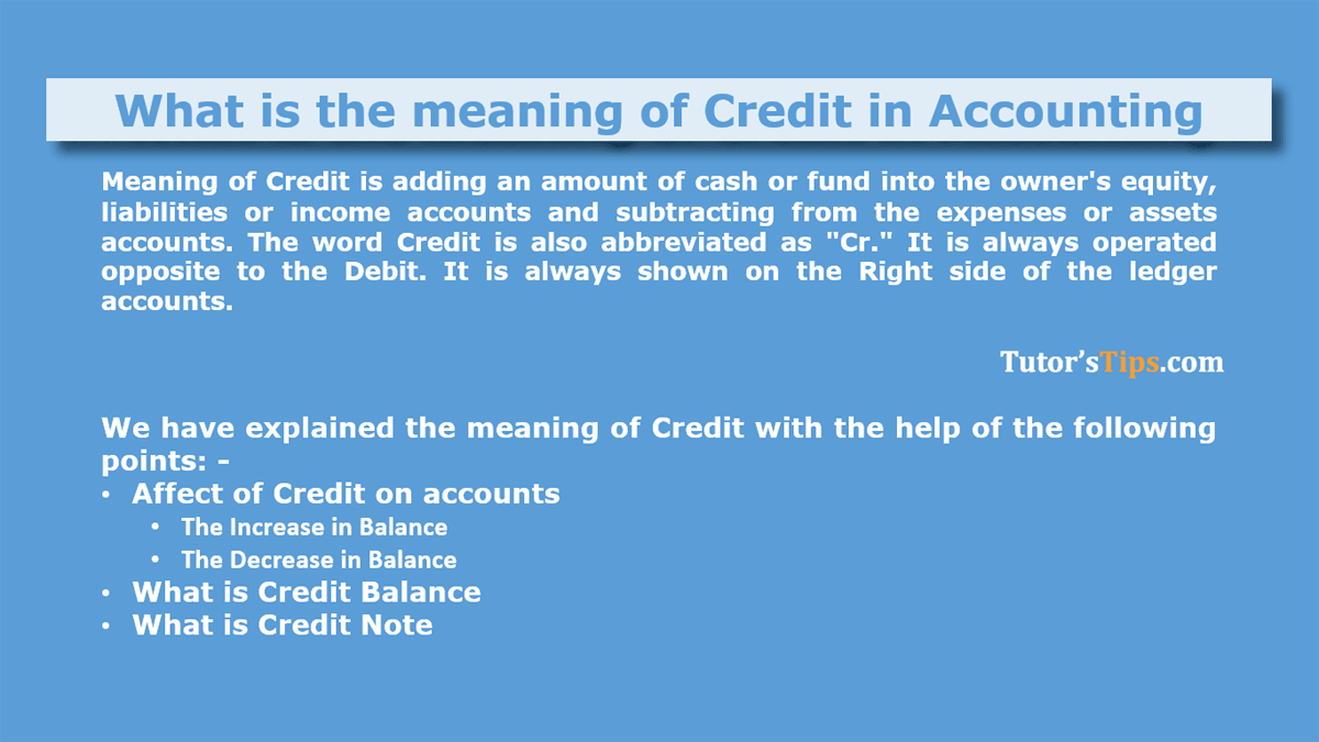 What is the meaning of Credit in Accounting