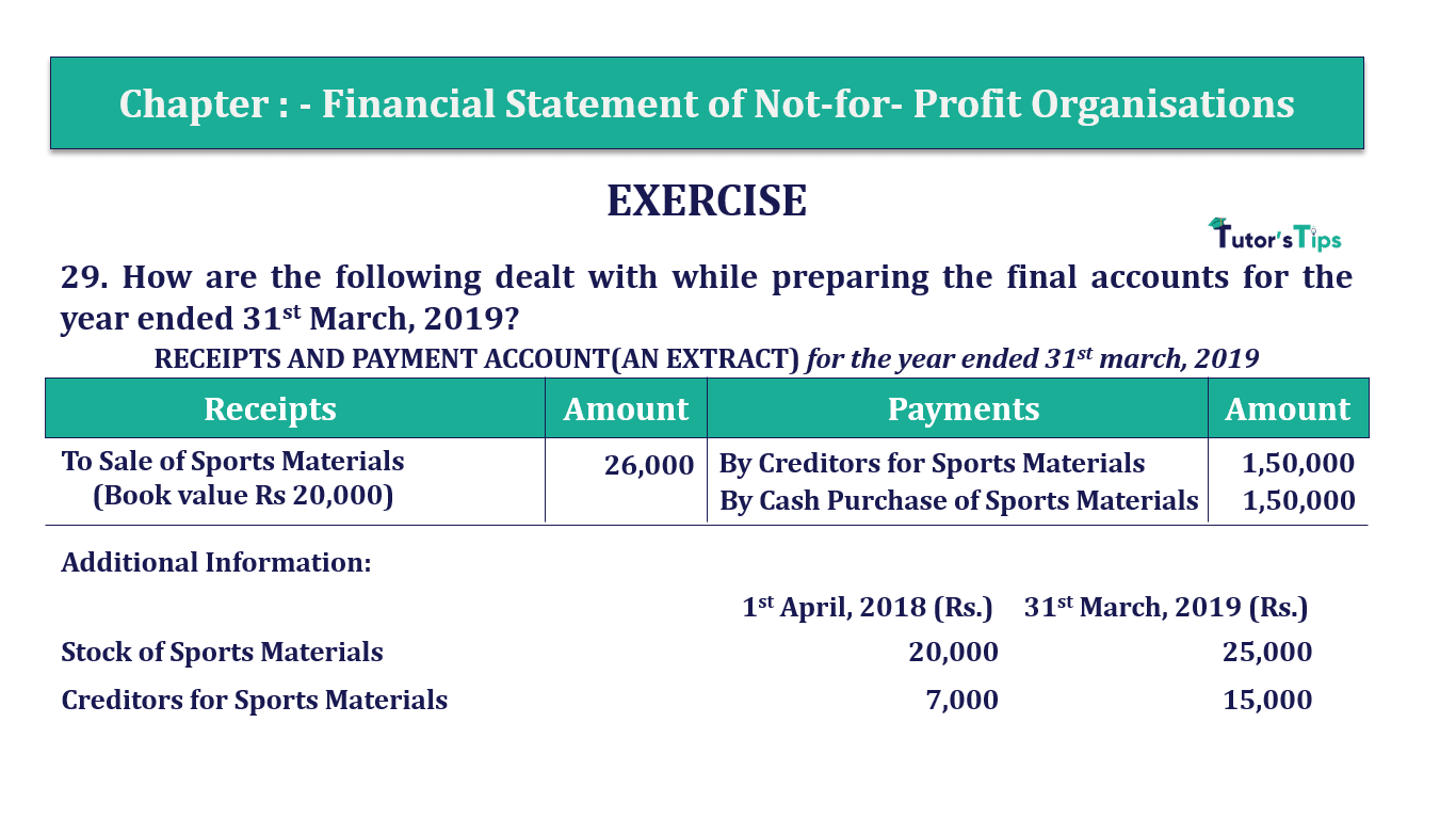 Q.No.29 | Chapter 1 – Financial Statements of Not-for-Profit Organisations | T.S. Grewal 12 Class Book Keeping Part - A - Vol. 1