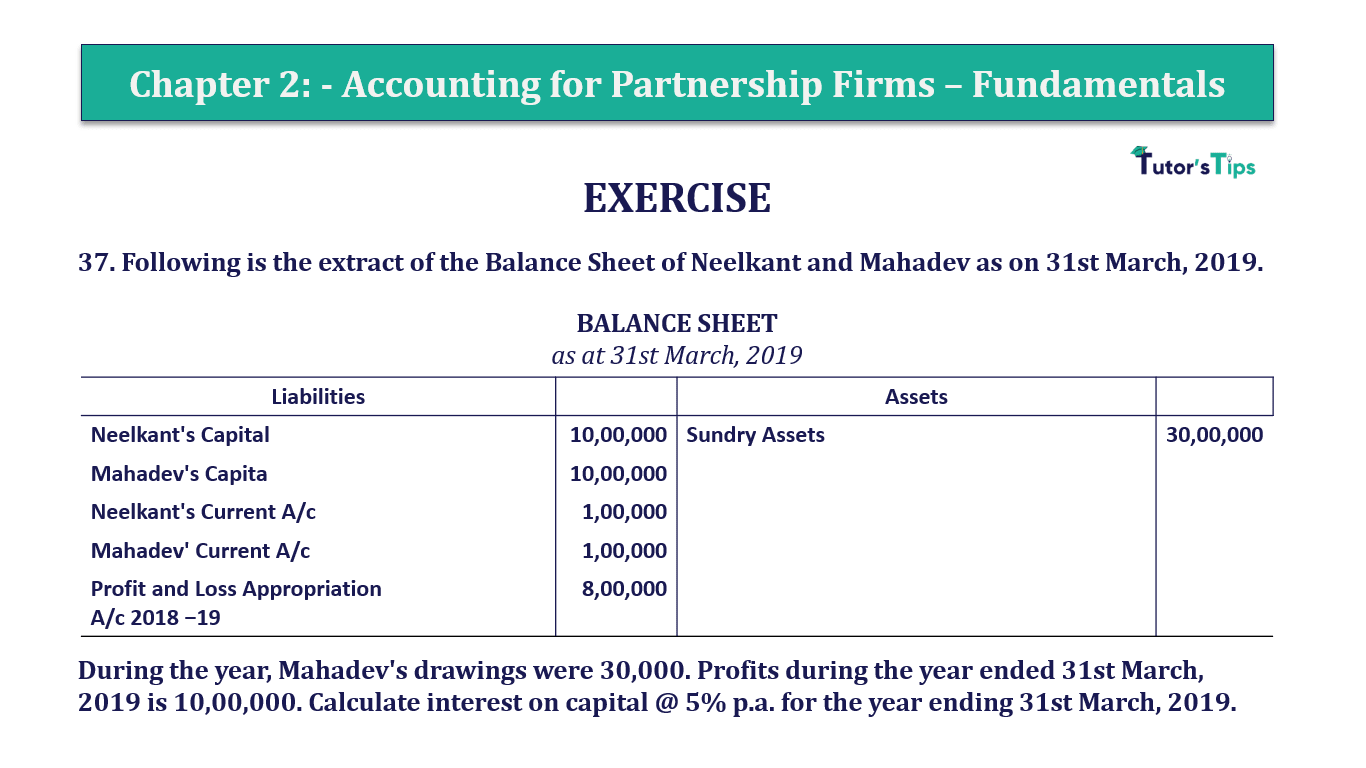 Q.No.37 | Chapter 2 – Accounting for Partnership Firms: Fundamentals | T.S. Grewal 12 Class Book Keeping Part - A - Vol. 1