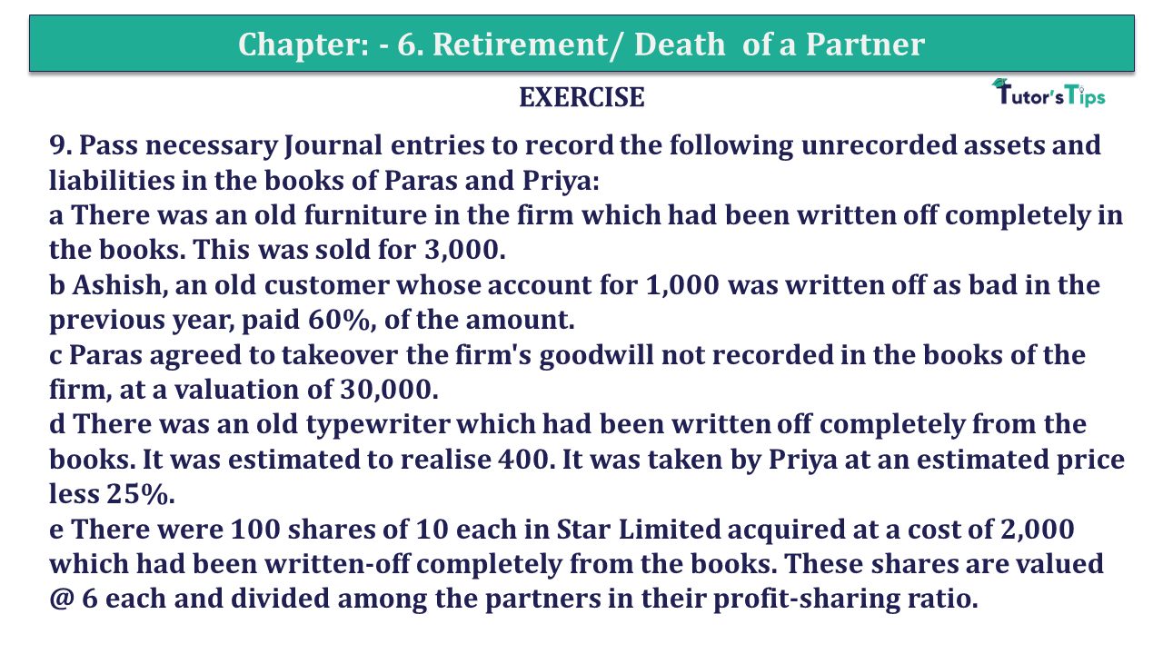 Q.No.9 | Chapter 7 – Dissolution of a Partnership Firm | T.S. Grewal 12 Class Book Keeping Part - A - Vol. 1
