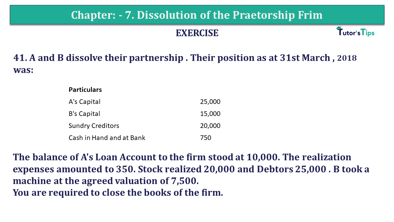 Q.No.42 | Chapter 7 – Dissolution of a Partnership Firm | T.S. Grewal 12 Class Book Keeping Part - A - Vol. 1