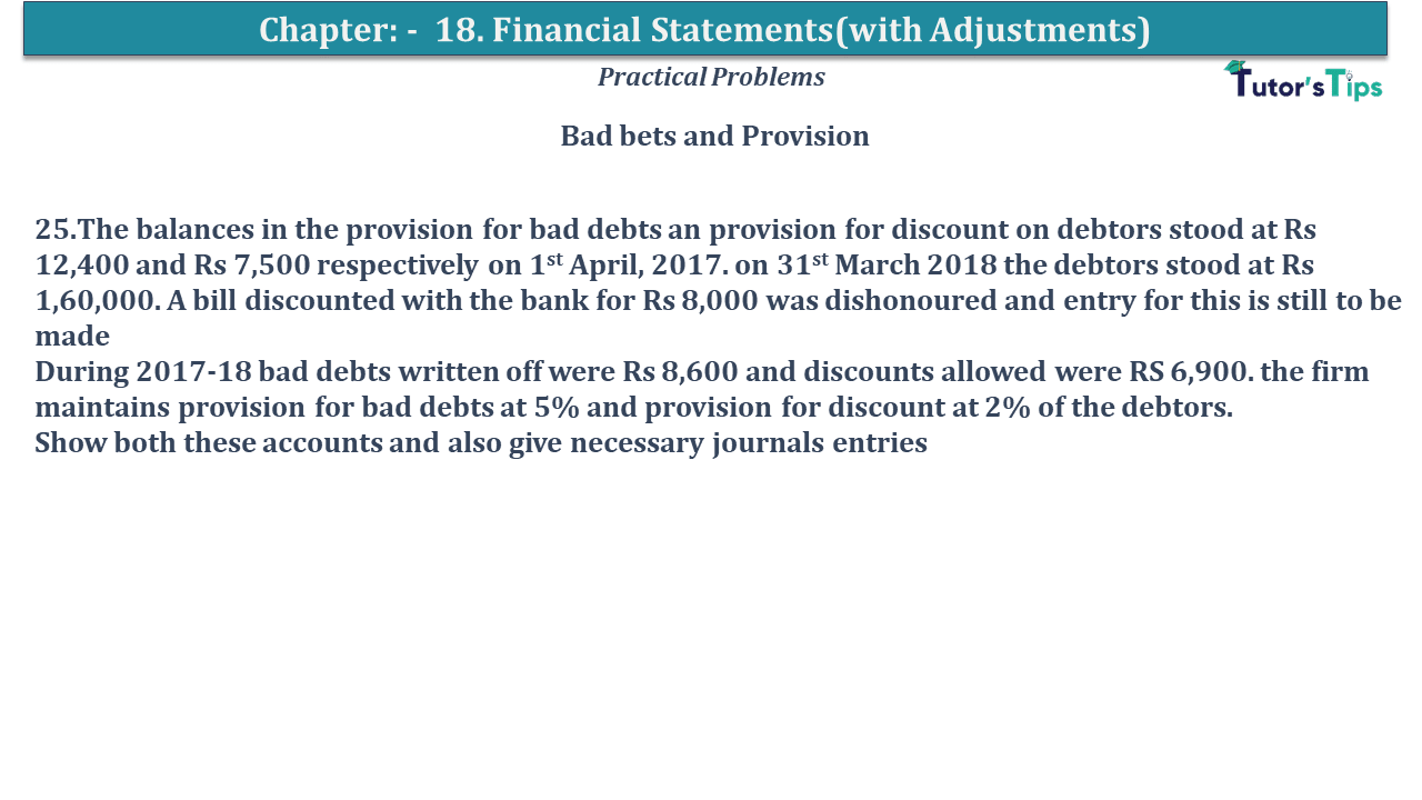Question No 25 Chapter No 18 - USHA Publication 11 Class
