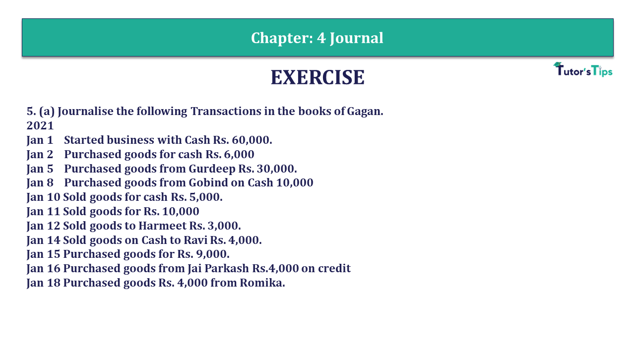 Question 5a Chapter 4 - Unimax Publications of Class 11