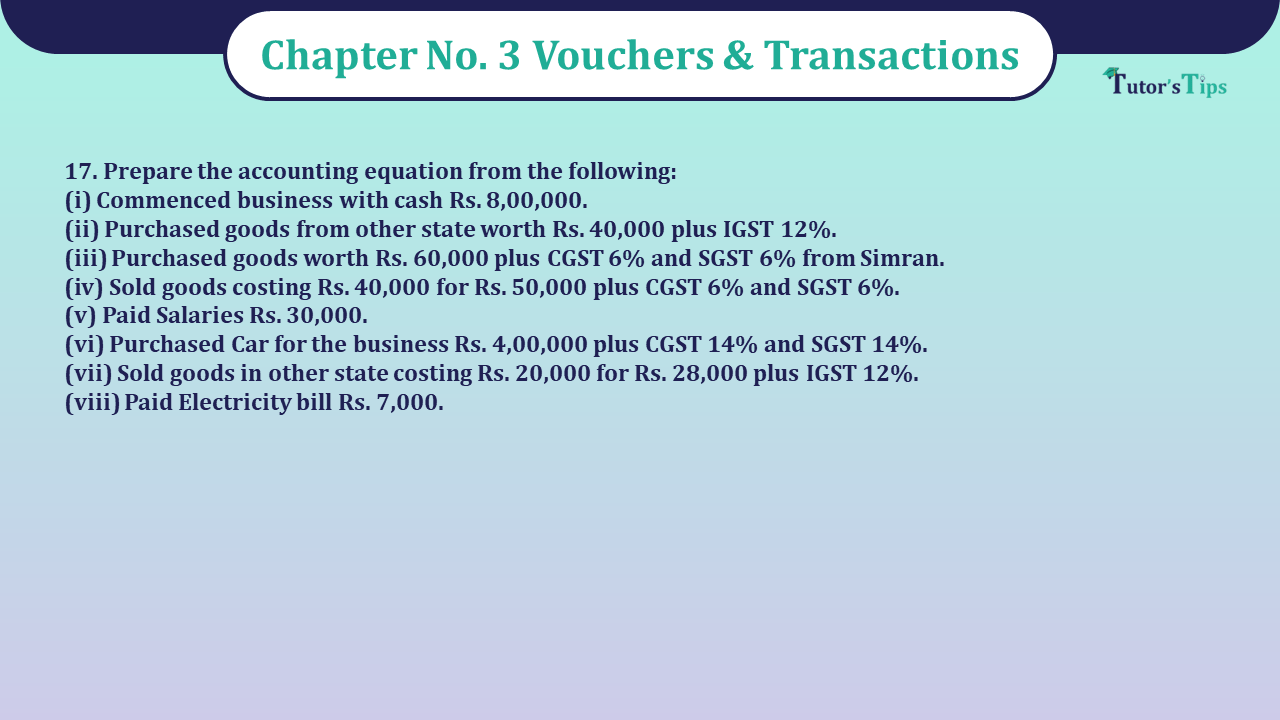 Question 17 Chapter 3 of Unimax Publications Class 11