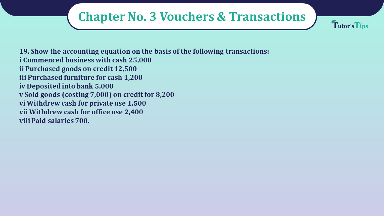 Question 19 Chapter 3 of Unimax Publications Class 11