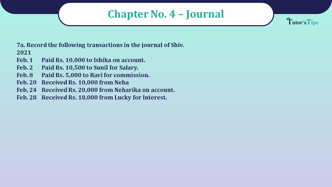 Question 7a Chapter 4 - Unimax Publications of Class 11