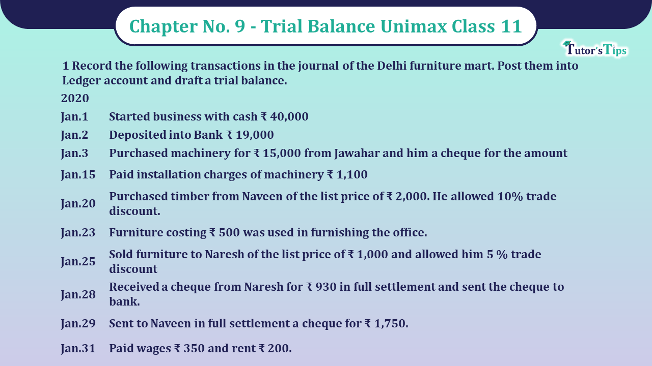 Problem No 1 Chapter No 9 - Unimax Class 11
