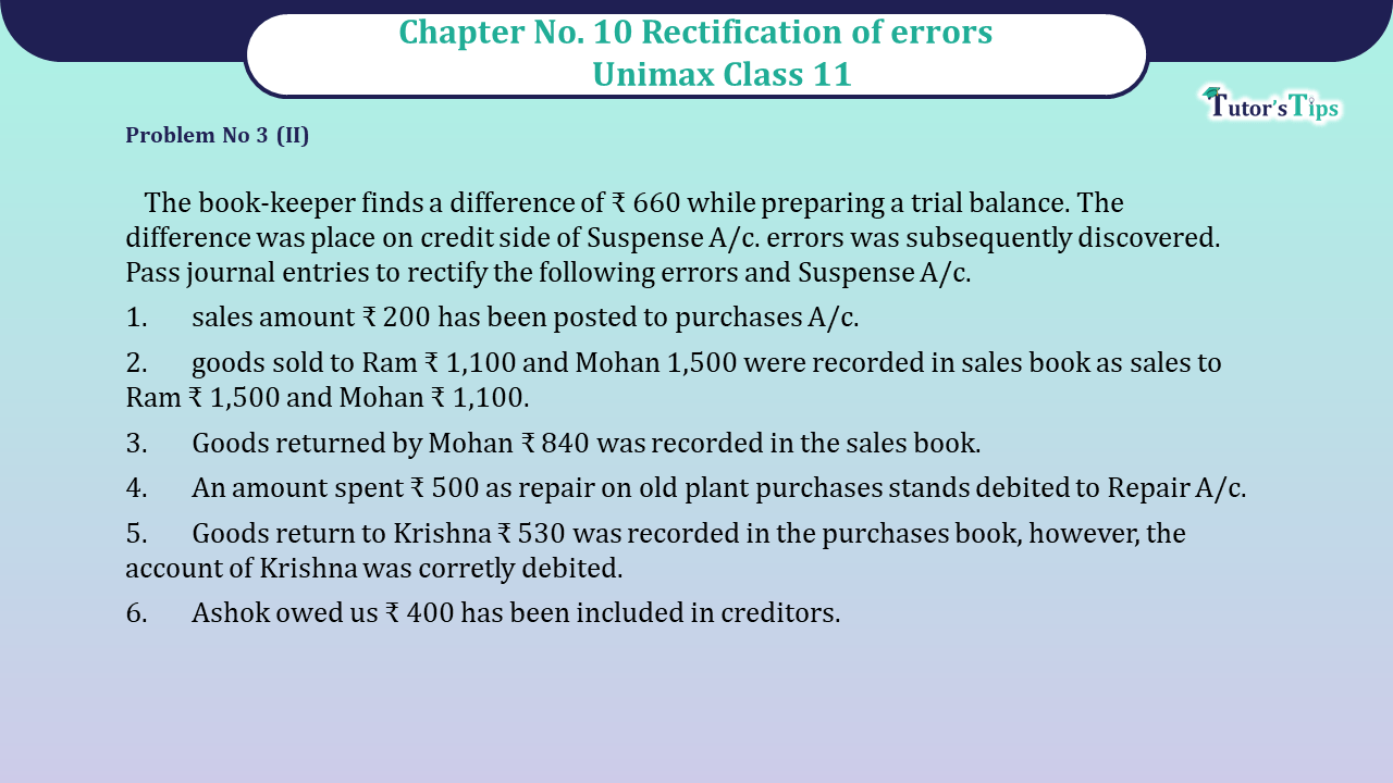 Problem No 3 (II) Chapter No 10 - Unimax 11 Class