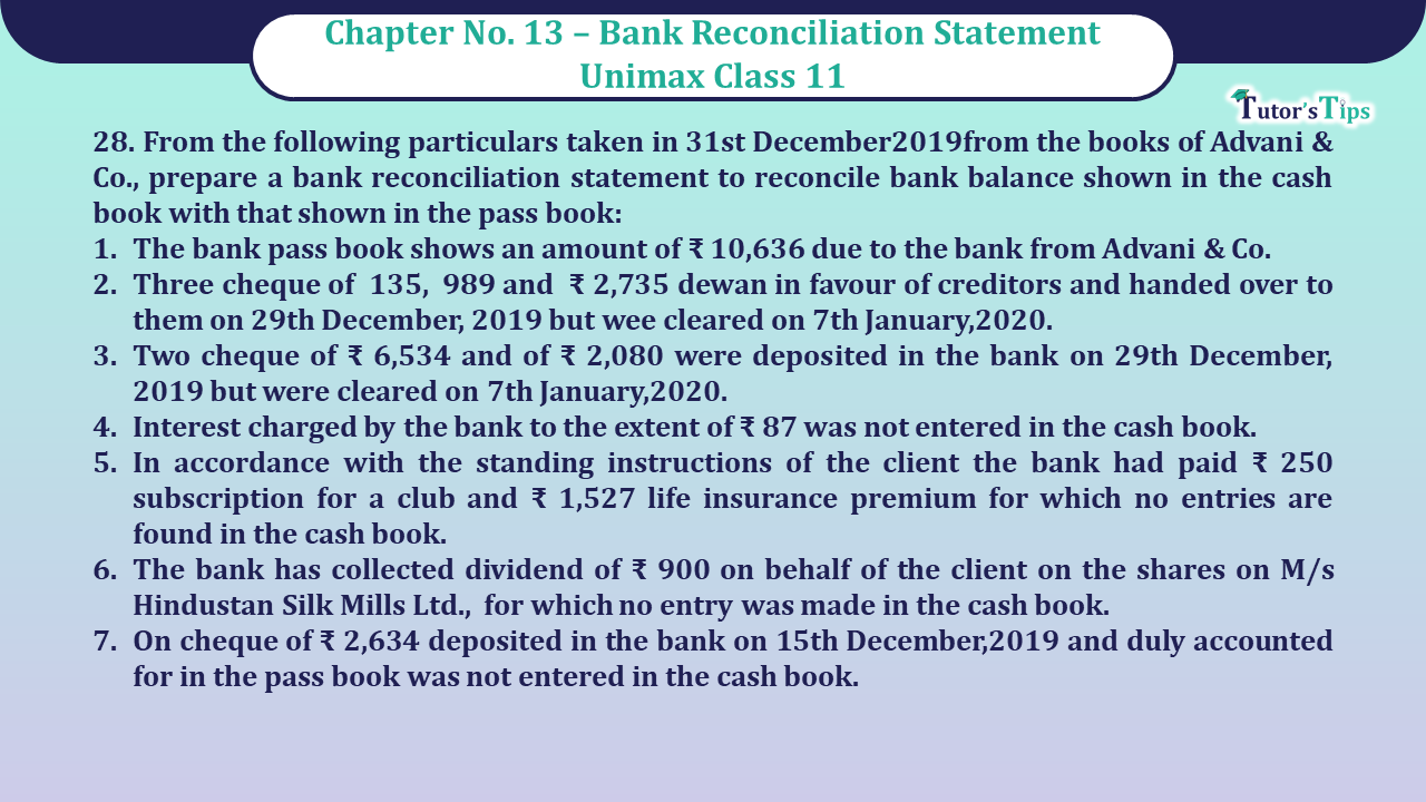 Question No 28 Chapter No 13 - Unimax 11 Class