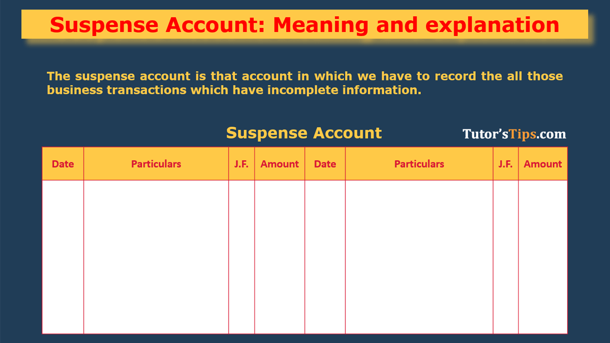 Suspense Account: Meaning and explanation - In Hindi
