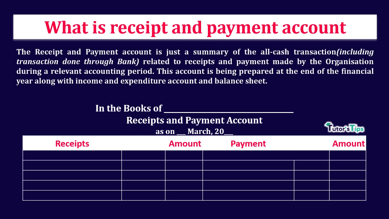 What is Receipt and Payment account - format in Excel & PDF