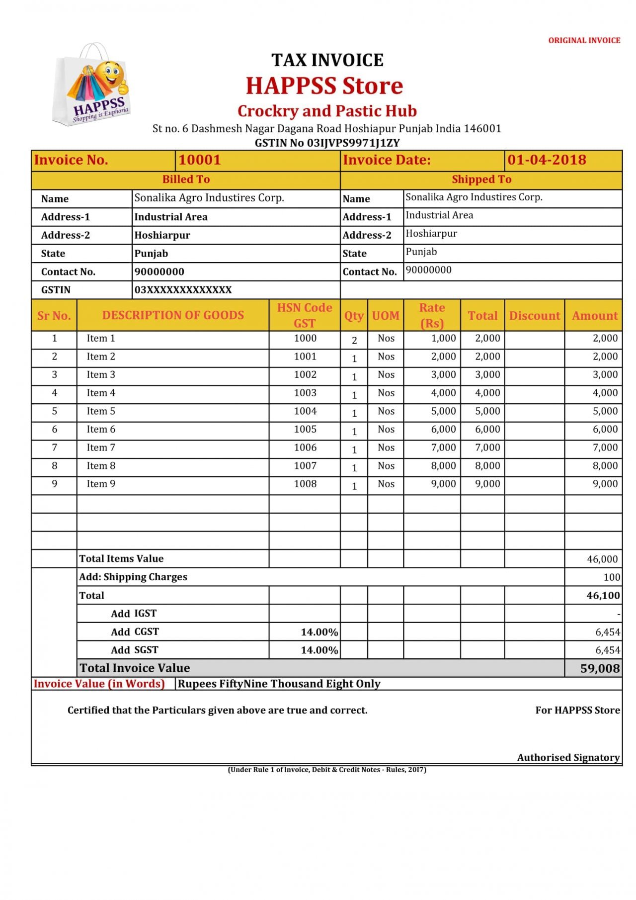 Tax Invoice Template India