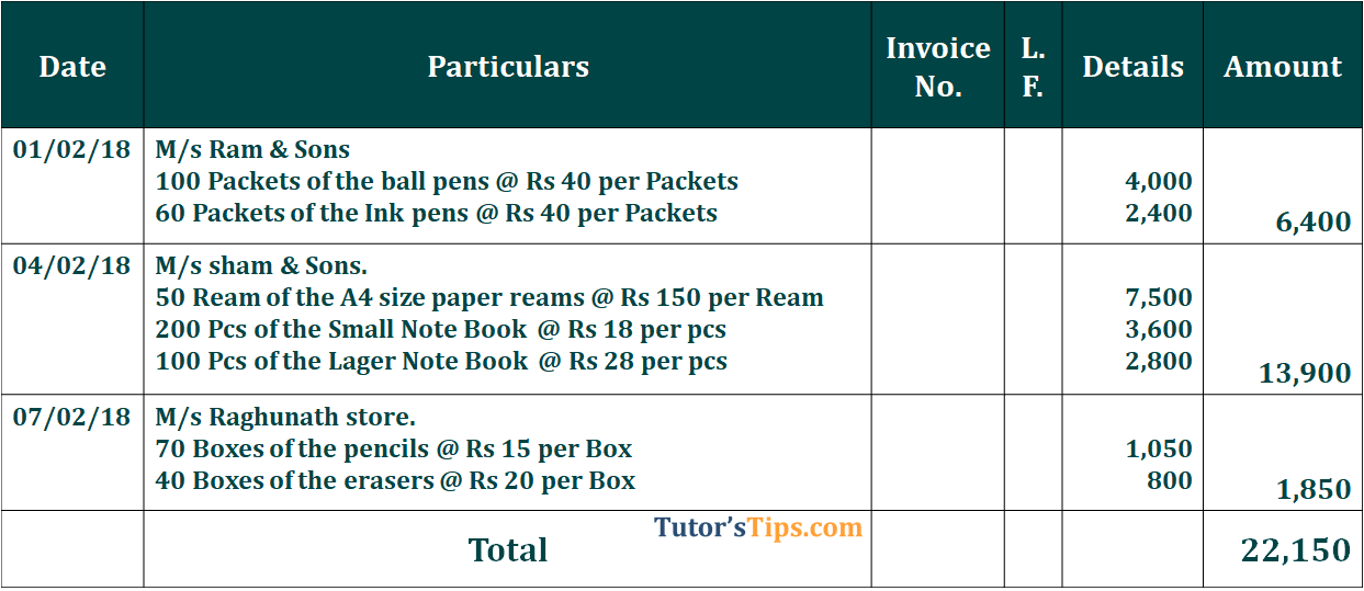 Purchase Book Types Examples Subsidiary Books Tutorstips 7769