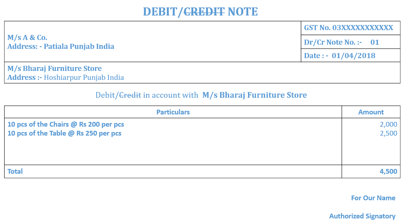 Debit- Credit Note Ex 1