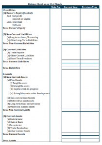 Balance Sheet Format based on Permanence - Vertical