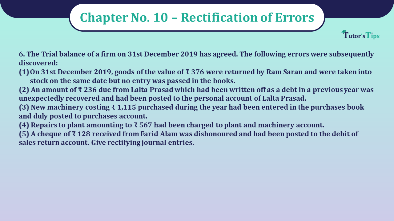 Question No 6 Chapter No 10 - Unimax 11 Class